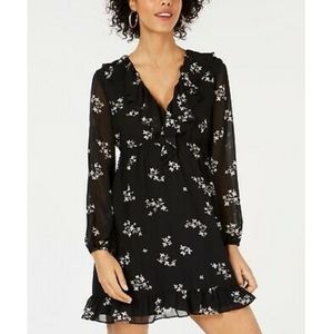 Bar III Ruffled Floral-Print Dress Black
